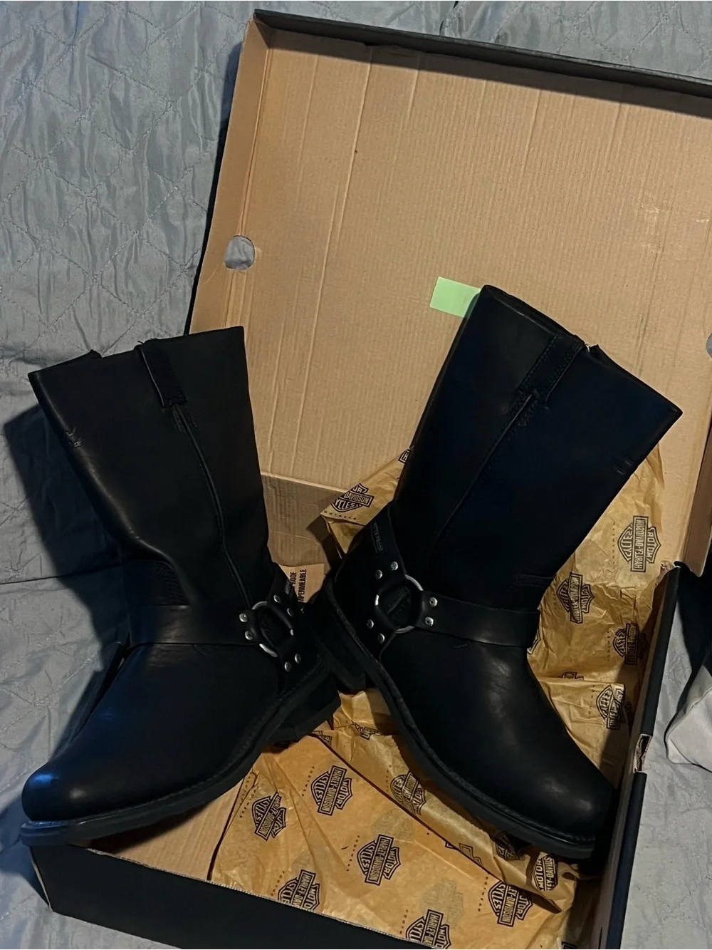 Harley-Davidson Black Leather Harness Moto Boots